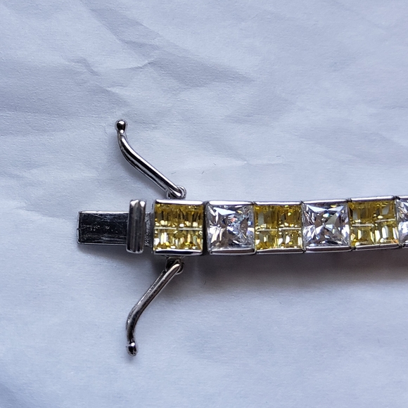 Sterling Silver Bracelet w/ White & Yellow CZ - Picture 3 of 5